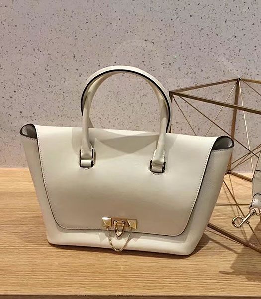 Valentino Demilune White Original Leather Small Tote Bag