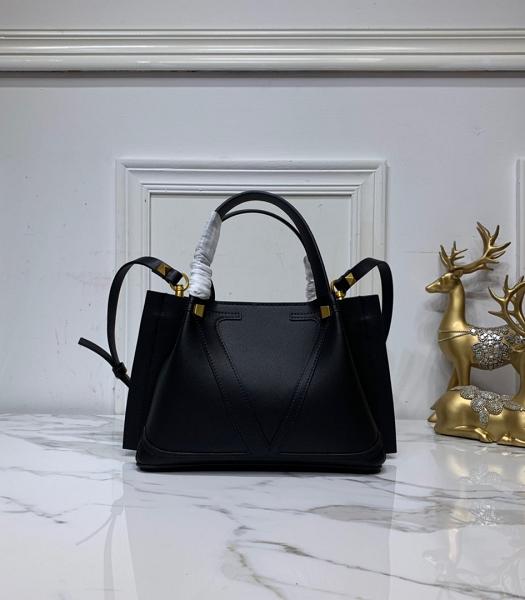 Valentino Garavani Black VLOGO Escape Black Calfskin Leather Medium Shopping Bag