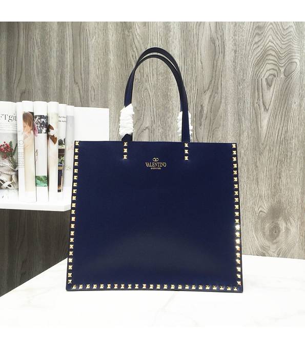 Valentino Garavani Blue Original Calfskin Leather Rivet 37cm Shopping Tote Bag