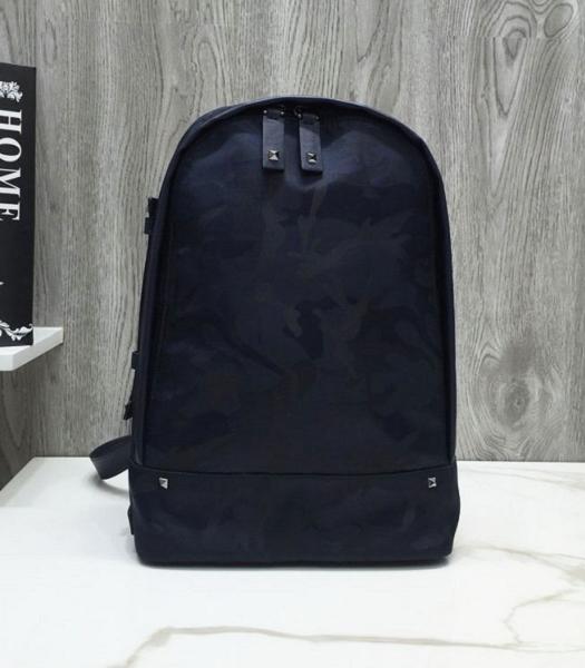 Valentino Garavani Camouflage Sapphire Blue Nylon With Imported Real Leather Backpack
