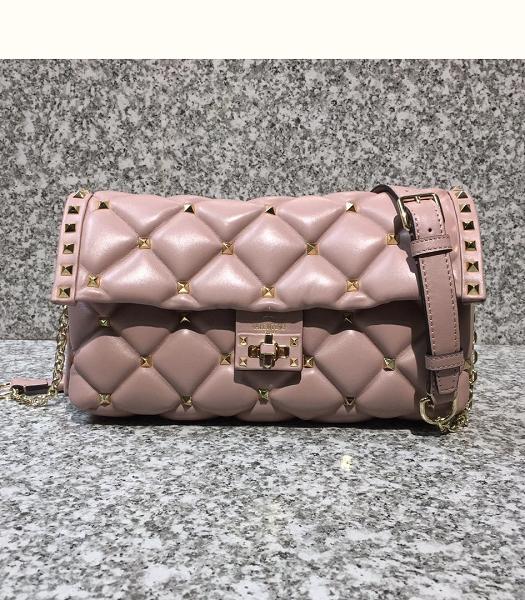Valentino Garavani Candystud Nude Pink Original Lambskin Leather Shoulder Bag Golden Rivets