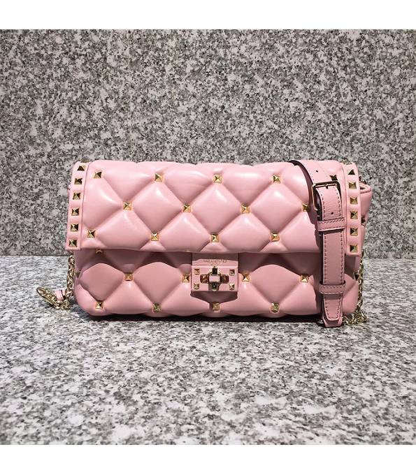 Valentino Garavani Candystud Pink Original Lambskin Leather Shoulder Bag Golden Rivets