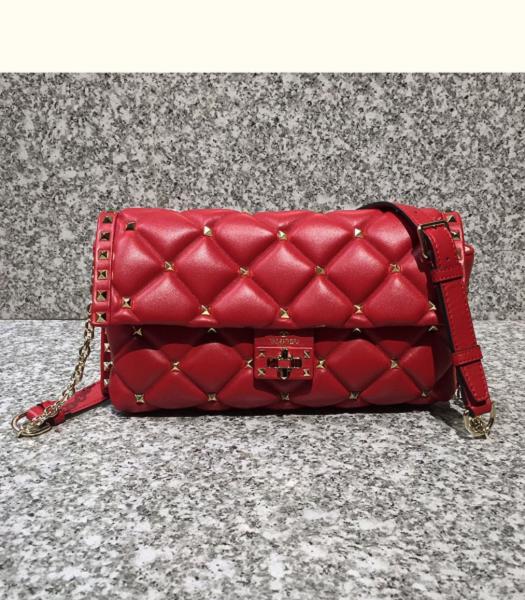 Valentino Garavani Candystud Red Original Lambskin Leather Shoulder Bag Golden Rivets
