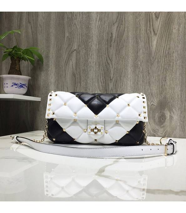 Valentino Garavani Candystud White/Black Original Lambskin Leather Shoulder Bag Golden Rivets