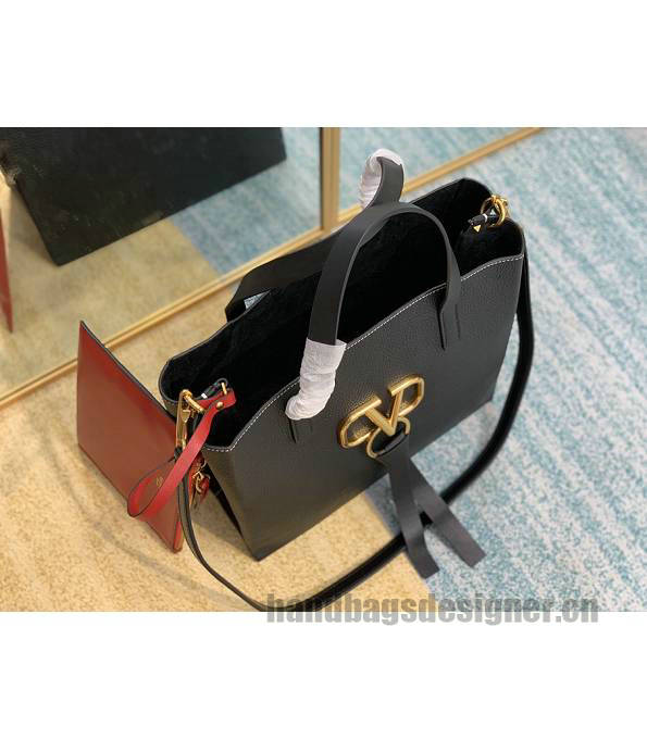 Valentino Garavani E/W Vring Black Original Leather 30cm Shopping Tote Bag-2