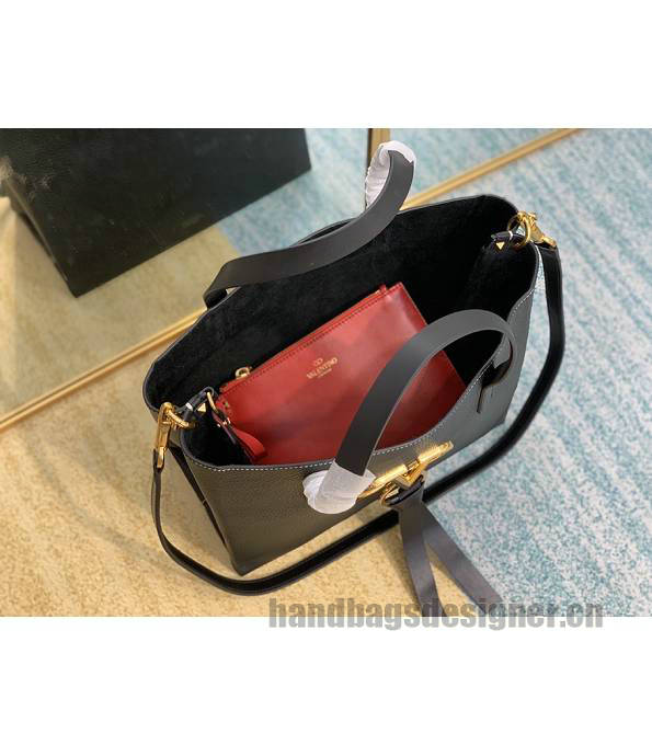 Valentino Garavani E/W Vring Black Original Leather 30cm Shopping Tote Bag-4