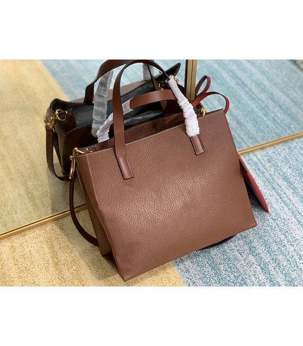Valentino Garavani E/W Vring Brown Original Leather 30cm Shopping Tote Bag-1