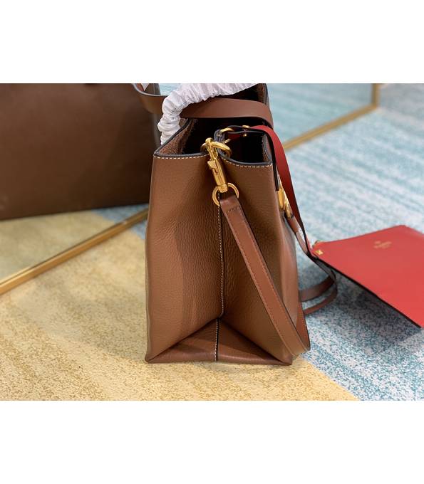 Valentino Garavani E/W Vring Brown Original Leather 30cm Shopping Tote Bag-3