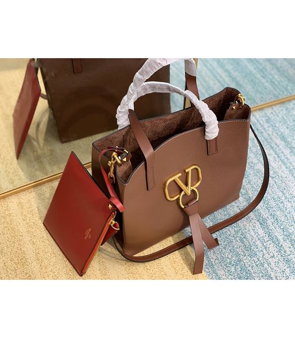 Valentino Garavani E/W Vring Brown Original Leather 30cm Shopping Tote Bag-6