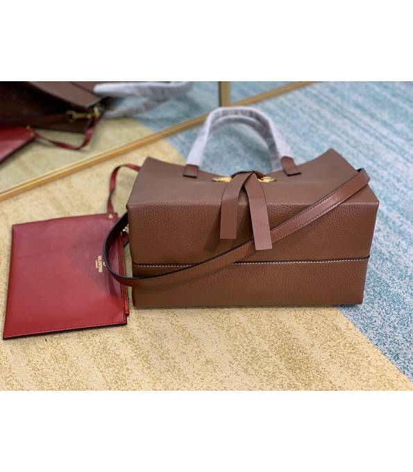 Valentino Garavani E/W Vring Brown Original Leather 30cm Shopping Tote Bag-8