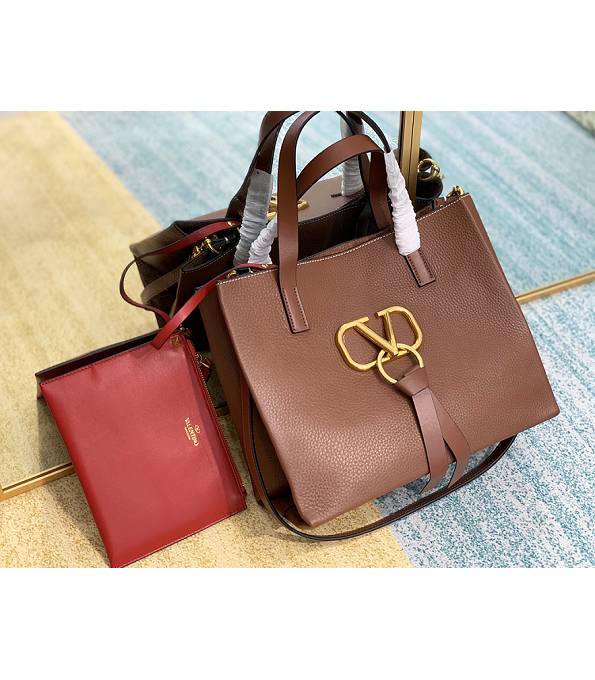 Valentino Garavani E/W Vring Brown Original Leather 30cm Shopping Tote Bag