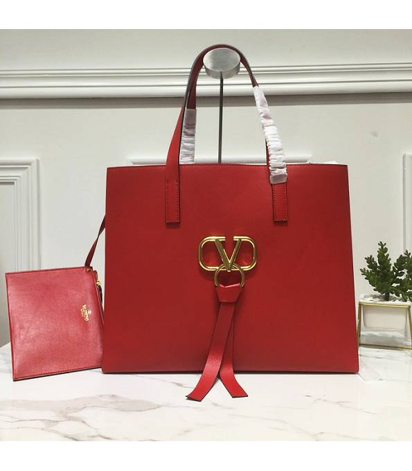 Valentino Garavani E/W Vring Red Original Plain Veins Leather Tote Bag