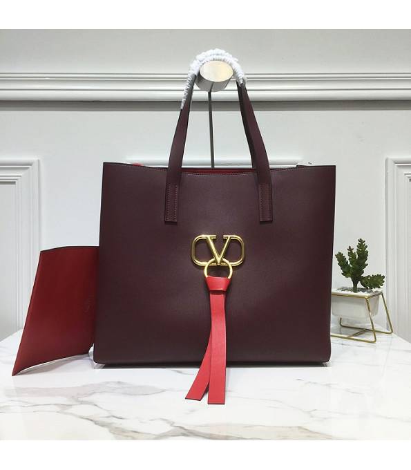 Valentino Garavani E/W Vring Wine Red Original Plain Veins Leather Tote Bag