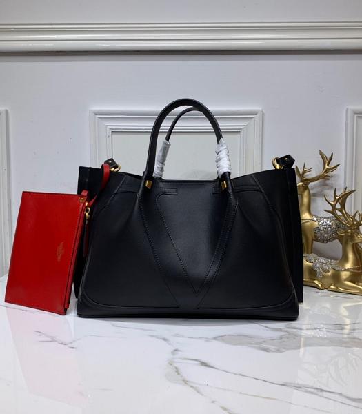 Valentino Garavani Escape VLOGO Black Original Calfskin Leather Large Shopping Bag