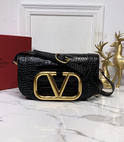 Valentino Garavani Maxi Black Original Croc Veins Calfskin 26cm Shoulder Bag
