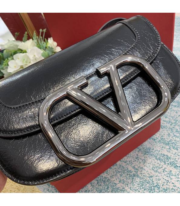 Valentino Garavani Maxi Black Original Oil Wax Leather Silver Metal 26cm Shoulder Bag-3