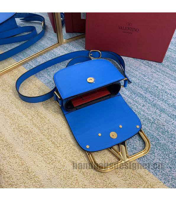 Valentino Garavani Maxi Blue Original Plain Veins Leather Golden Metal 18cm Shoulder Bag-2