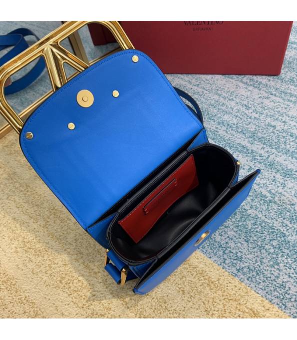 Valentino Garavani Maxi Blue Original Plain Veins Leather Golden Metal 18cm Shoulder Bag-3