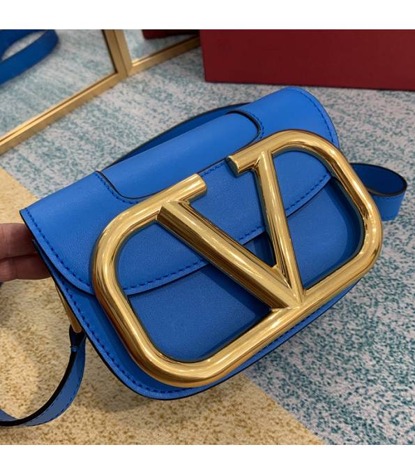 Valentino Garavani Maxi Blue Original Plain Veins Leather Golden Metal 18cm Shoulder Bag-6