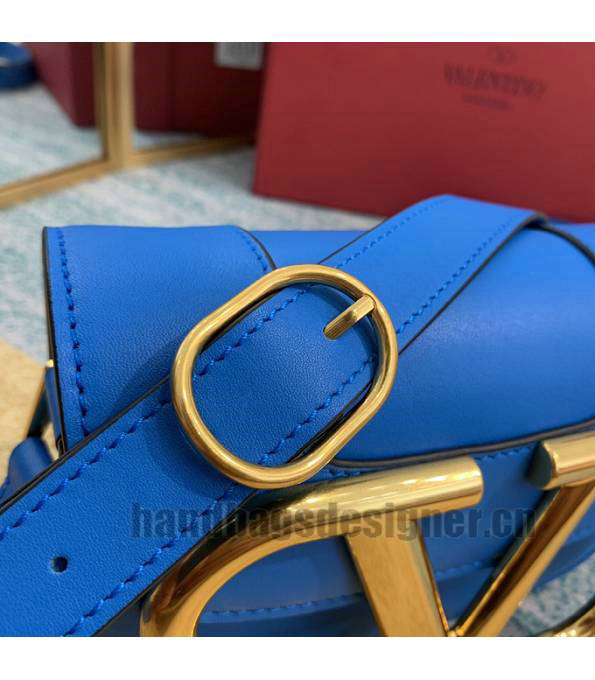 Valentino Garavani Maxi Blue Original Plain Veins Leather Golden Metal 18cm Shoulder Bag-7