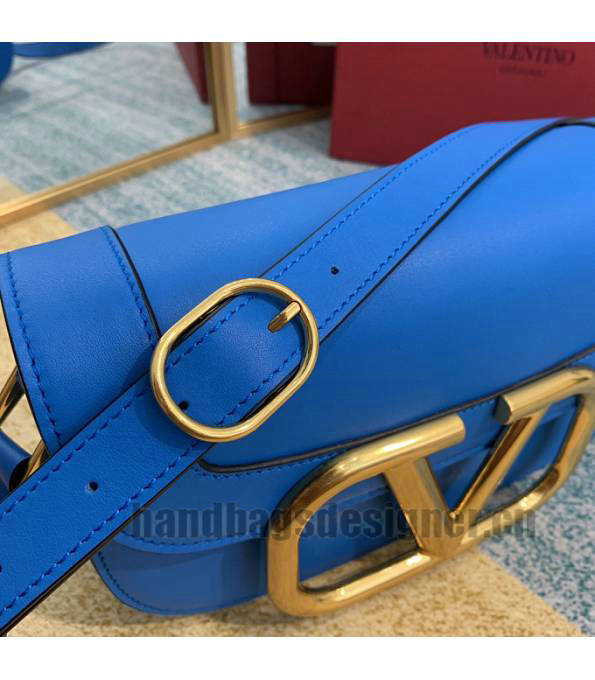 Valentino Garavani Maxi Blue Original Plain Veins Leather Golden Metal 26cm Shoulder Bag-7