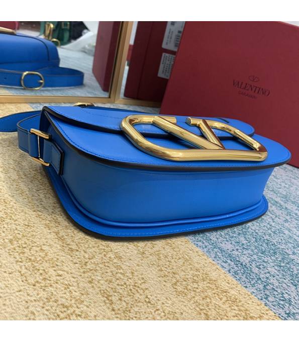 Valentino Garavani Maxi Blue Original Plain Veins Leather Golden Metal 26cm Shoulder Bag-8