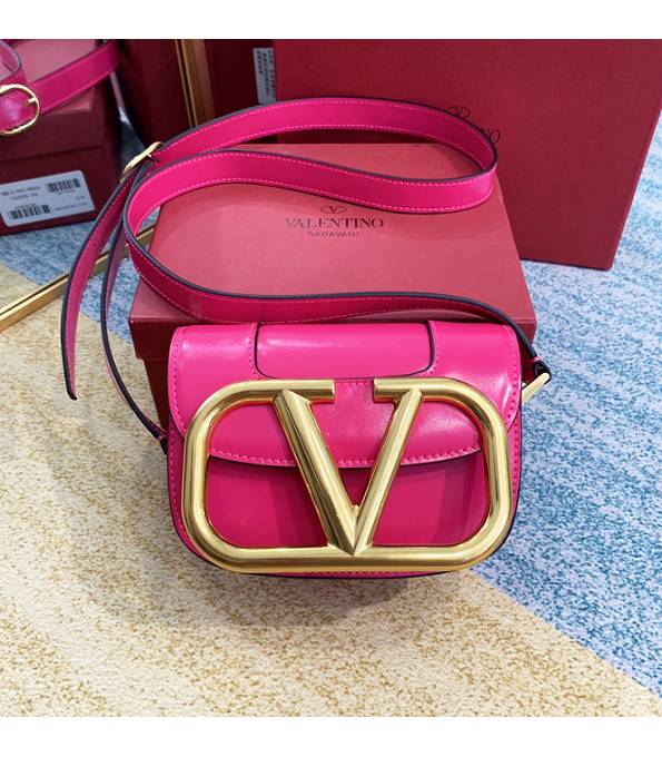 Valentino Garavani Maxi Fluorescent Rose Red Original Plain Veins Leather Golden Metal 18cm Shoulder Bag