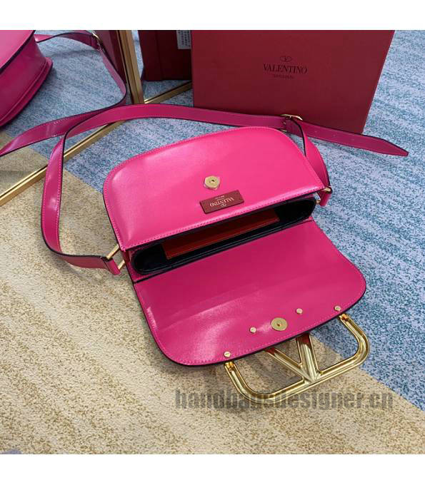 Valentino Garavani Maxi Fluorescent Rose Red Original Plain Veins Leather Golden Metal 26cm Shoulder Bag-2