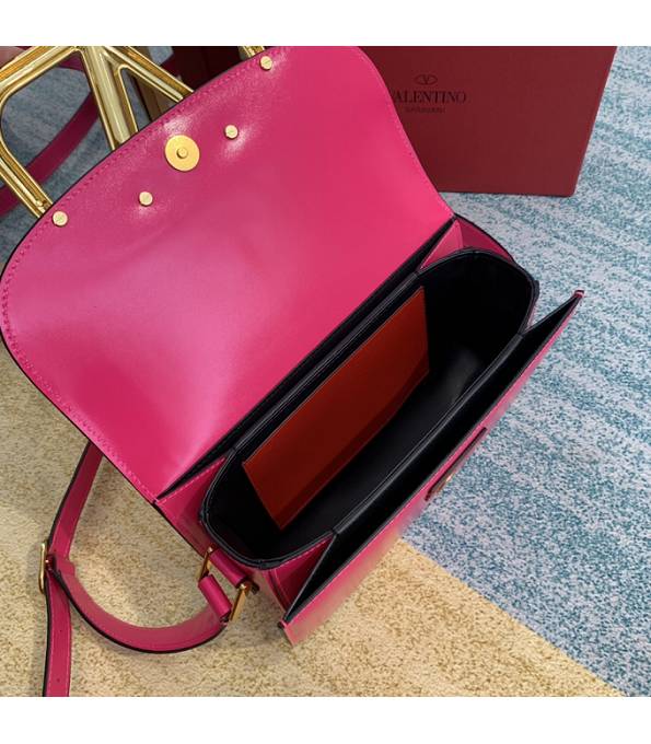 Valentino Garavani Maxi Fluorescent Rose Red Original Plain Veins Leather Golden Metal 26cm Shoulder Bag-3