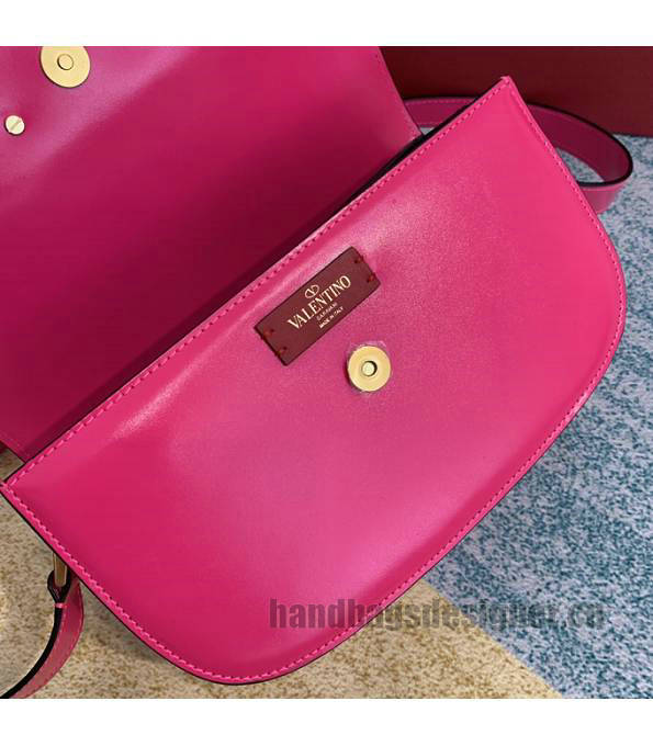 Valentino Garavani Maxi Fluorescent Rose Red Original Plain Veins Leather Golden Metal 26cm Shoulder Bag-4