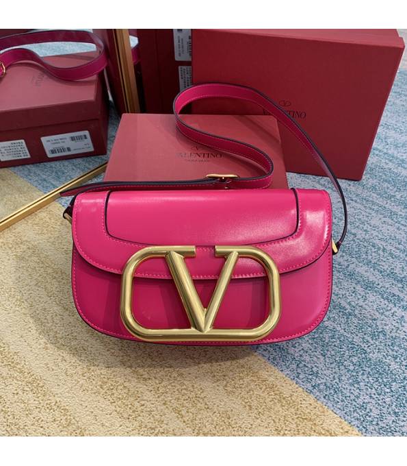 Valentino Garavani Maxi Fluorescent Rose Red Original Plain Veins Leather Golden Metal 26cm Shoulder Bag