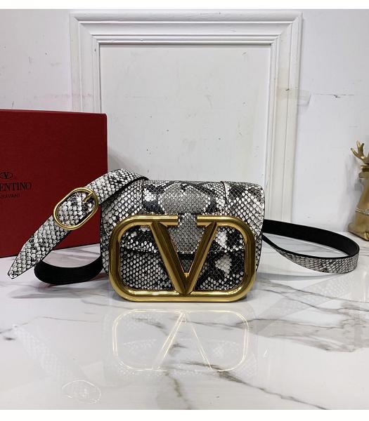 Valentino Garavani Maxi Grey Original Python Veins Calfskin 18cm Shoulder Bag