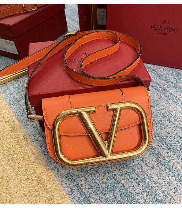Valentino Garavani Maxi Orange Original Calfskin Leather Golden Metal 18cm Shoulder Bag