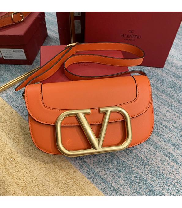 Valentino Garavani Maxi Orange Original Calfskin Leather Golden Metal 26cm Shoulder Bag
