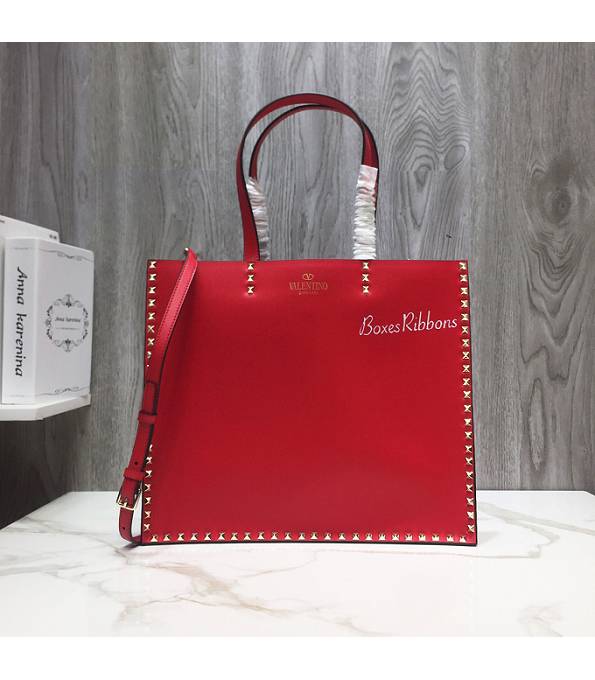 Valentino Garavani Ribbons Red Original Calfskin Leather Rivet 37cm Shopping Tote Bag