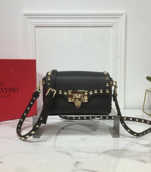 Valentino Garavani Rockstud Black Litchi Calfskin Leather Mini Crossbody Bag
