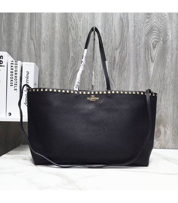 Valentino Garavani Rockstud Black Original Litchi Veins Leather 48cm Shopping Bag