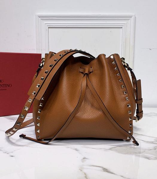 Valentino Garavani Rockstud Brown Original Real Leather Shoulder Bag