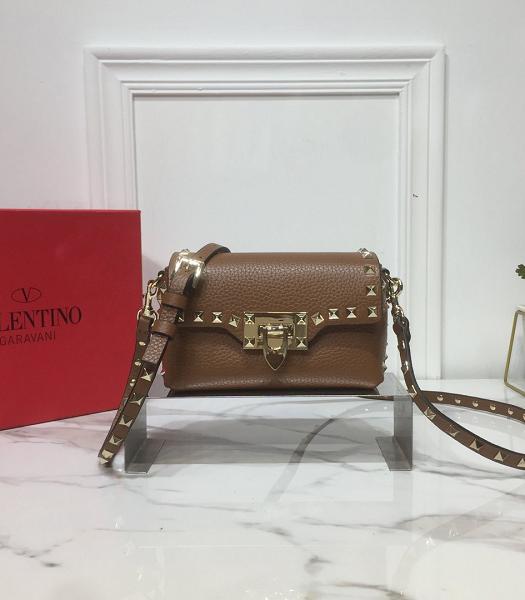 Valentino Garavani Rockstud Coffee Litchi Calfskin Leather Mini Crossbody Bag