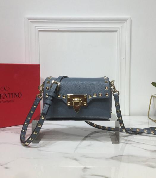 Valentino Garavani Rockstud Grey Litchi Calfskin Leather Mini Crossbody Bag