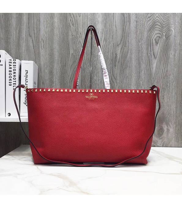 Valentino Garavani Rockstud Red Original Litchi Veins Leather 48cm Shopping Bag