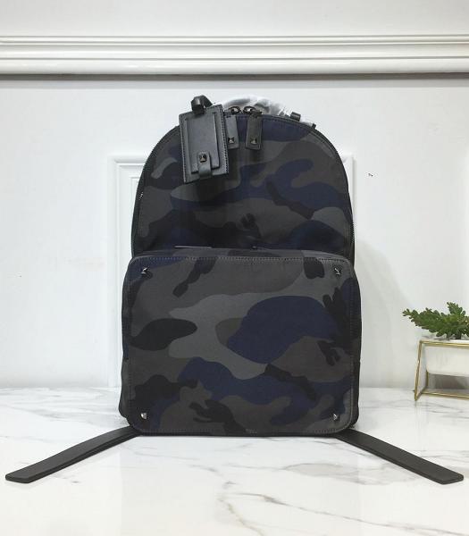 Valentino Garavani Rockstud Rolling Dark Blue Nylon With Imported Calfskin Medium Backpack