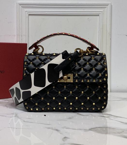 Valentino Garavani Rockstud Spike Black Imported Lambskin 24cm Top Handle Bag