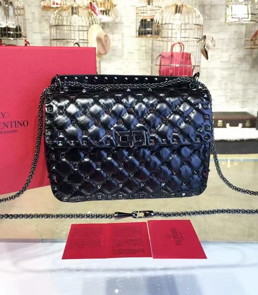Valentino Garavani Rockstud Spike Black Imported Oil Wax Lambskin 24cm Top Handle Chain Bag