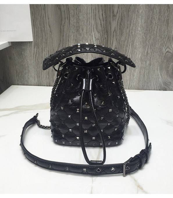 Valentino Garavani Rockstud Spike Black Original Calfskin Leather 17cm Bucket Bag
