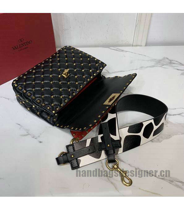 Valentino Garavani Rockstud Spike Black Original Lambskin Leather Rivet With Wide Strap 24cm Top Handle Chain Bag-4