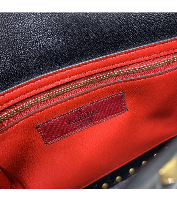 Valentino Garavani Rockstud Spike Black Original Lambskin Leather Rivet With Wide Strap 24cm Top Handle Chain Bag-6