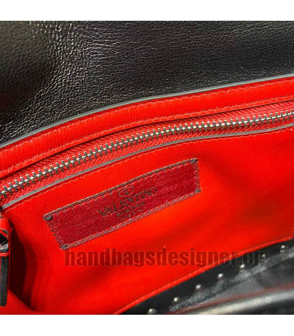Valentino Garavani Rockstud Spike Black Original Velvet Leather With Diamond 24cm Top Handle Chain Bag-7