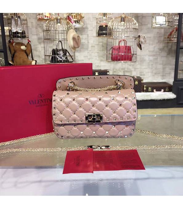 Valentino Garavani Rockstud Spike Nude Pink Original Wrinkle Lambskin Golden Chain 20cm Shoulder Bag