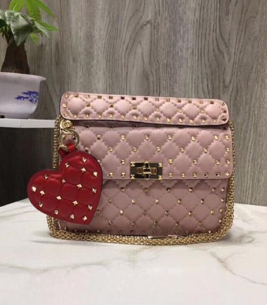 Valentino Garavani Rockstud Spike Pink Imported Lambskin 24cm Top Handle Chain Bag
